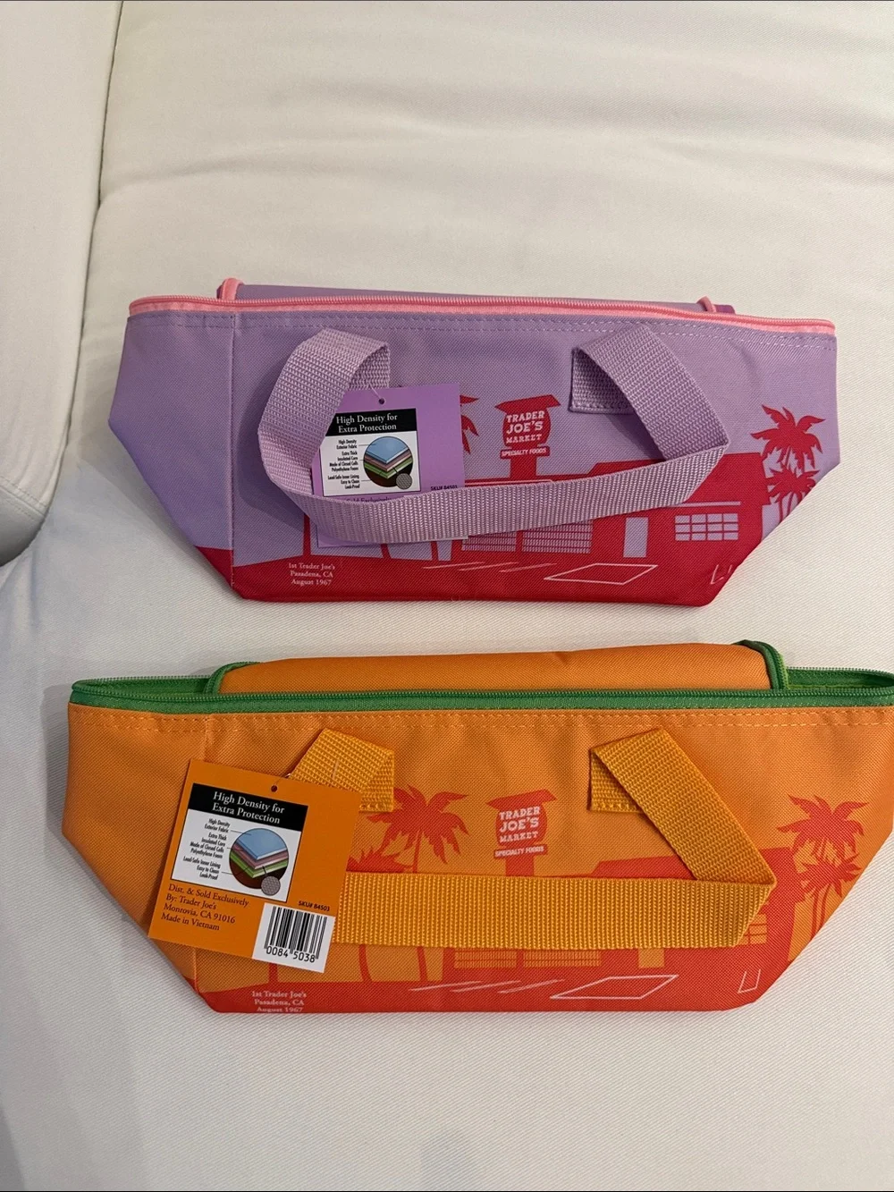 NWT Trader Joe's Tropical Lunch Tote - Pink & Lavender / Orange & Green